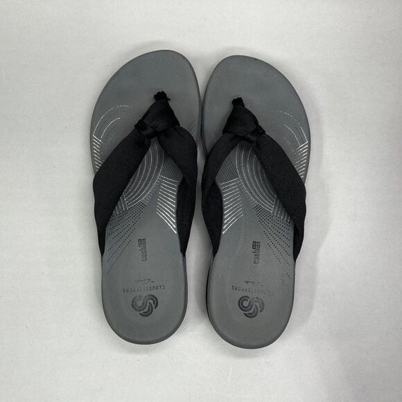 Clarks Cloudsteppers Arla Glison Sandals‎ Women's 8 Black Grey Wedge Flip Flops - Picture 6 of 8